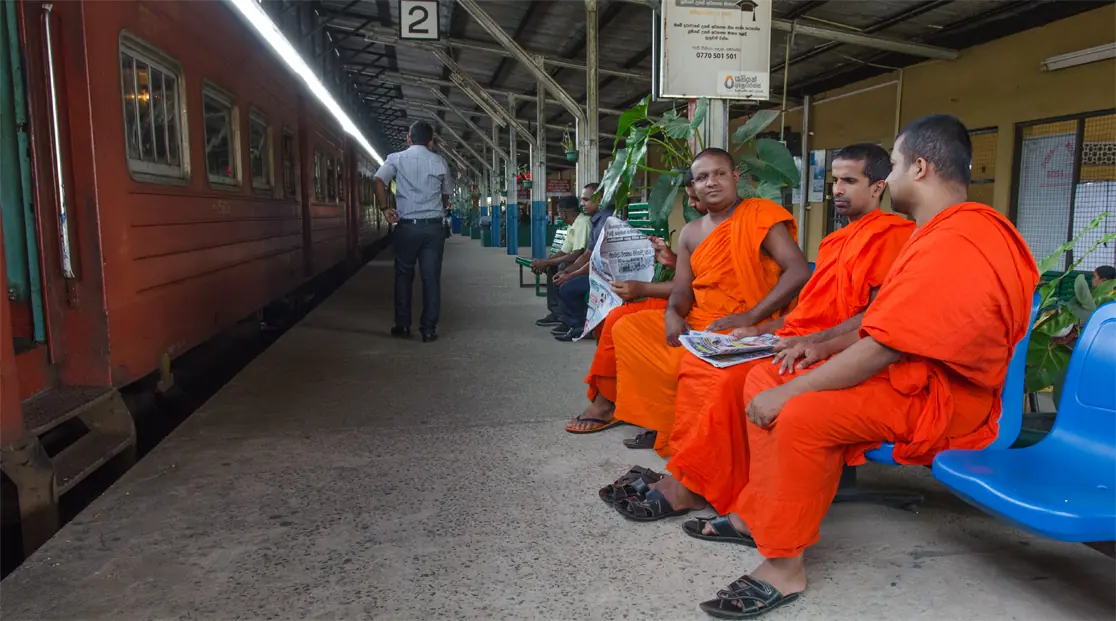 Moniken op het treinstation van Matara