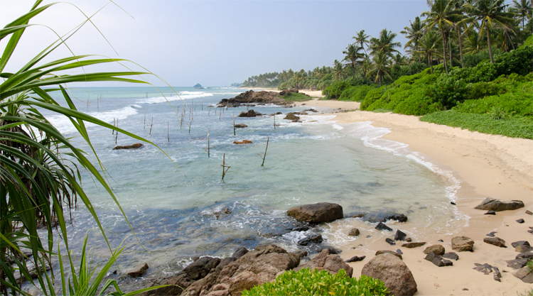 Het strand van Midigama east in Sri Lanka
